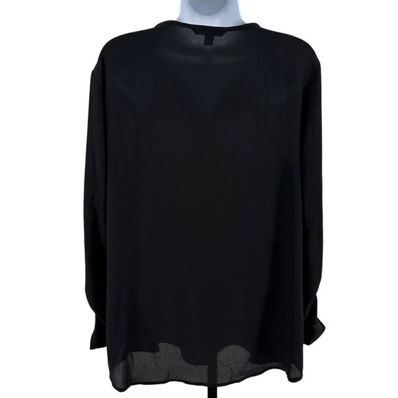 Zac & Rachel Dress Top WMNS XL Black Chiffon Roll Tab Sleeve Zip Up V-Neck - Picture 4 of 7